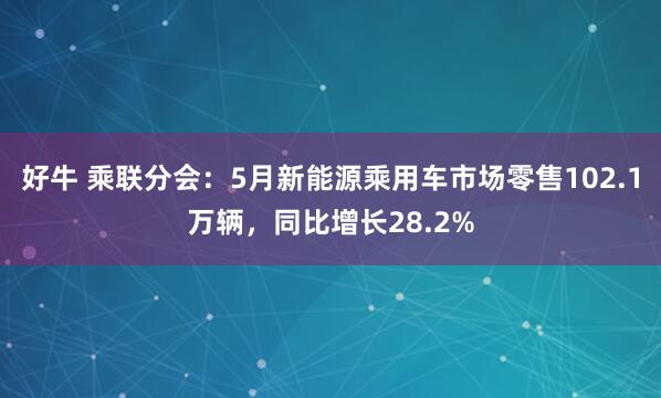 好牛 乘联分会：5月新能源乘用车市场零售102.1万辆，同比增长28.2%